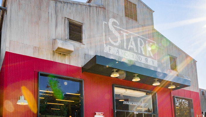 Stark Factory restaurant interior at Disneyland Paris with themed decor and dining area.